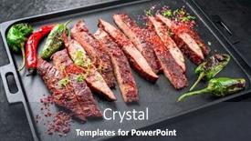  Presentation with barbecue dry aged kobe rib - PPT theme having traditional-barbecue-sliced-dry-aged background and a dark gray colored foreground