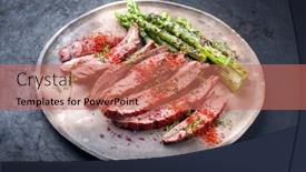  Presentation with green plate - Theme enhanced with traditional-barbecue-sliced-dry-aged background and a coral colored foreground