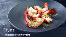  Presentation with traditional mode old vespa scooter - Colorful slide deck enhanced with traditional-barbecue-spiny-lobster-tail backdrop and a ocean colored foreground