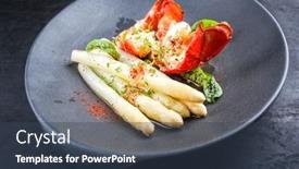  Presentation with simple design white - Slide deck with traditional-barbecue-spiny-lobster-tail background and a ocean colored foreground