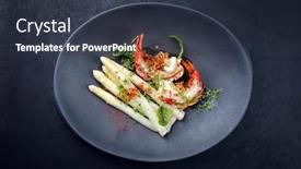  Presentation with white plate - Colorful PPT theme enhanced with traditional-barbecue-spiny-lobster-tail backdrop and a tawny brown colored foreground