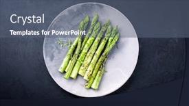  Presentation with green plate - Slide set enhanced with traditional-barbecued-green-asparagus background and a ocean colored foreground
