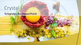  Presentation with close up of beef tartar - Colorful slide set enhanced with traditional-beef-tartar-served backdrop and a sky blue colored foreground
