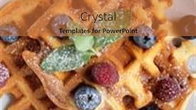  Presentation with white plate - Slides consisting of traditional belgian waffles with fresh berrys and sugar powder on white plate blue wooden background flat lay top view copy space background and a coral colored foreground