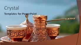  Presentation with copper - Presentation design enhanced with traditional-black-bosnian-coffee background and a light blue colored foreground