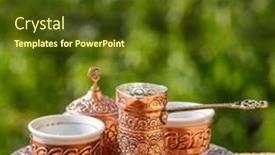  Presentation with coffee - Amazing PPT theme having traditional-black-bosnian-coffee backdrop and a tawny brown colored foreground