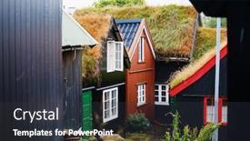  Presentation with roof - PPT layouts enhanced with traditional-black-houses-with-grass background and a dark gray colored foreground