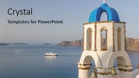 Presentation with church blue - Beautiful slide deck featuring traditional blue dome church in santorini greece backdrop and a light blue colored foreground