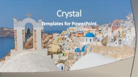  Presentation with church blue - Slides with traditional blue dome church in santorini greece background and a teal colored foreground