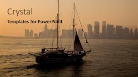  Presentation with qatar - Cool new PPT theme with traditional-boats-called-dhows backdrop and a coral colored foreground