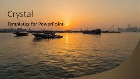  Presentation with qatar - Theme having traditional-boats-called-dhows background and a coral colored foreground