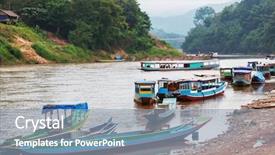  Presentation with boats - Cool new presentation theme with traditional-boats-in-laos backdrop and a light blue colored foreground