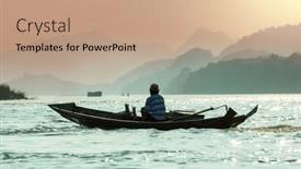  Presentation with boats - Cool new PPT layouts with traditional-boats-in-laos backdrop and a coral colored foreground
