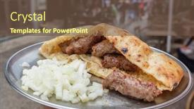  Presentation with bosnia - Slide set featuring traditional-bosnian-cevapi-in-sarajevo background and a tawny brown colored foreground