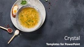  Presentation with food chicken - Slide set having traditional-bowl-food-chicken-noodle background and a dark gray colored foreground