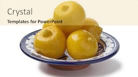  Presentation with preserved - PPT theme consisting of traditional bowl with moroccan preserved lemons isolated on white background background and a yellow colored foreground