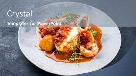  Presentation with tom yum kung traditional food - Beautiful PPT theme featuring traditional-brazilian-fish-stew-moqueca backdrop and a gray colored foreground