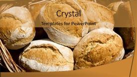  Presentation with mediterranean food - Presentation theme having traditional bread from mediterranean spain cereal food background and a gold colored foreground