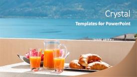  Presentation with breakfast - Audience pleasing slide set consisting of traditional-breakfast-on-the-balcony backdrop and a teal colored foreground