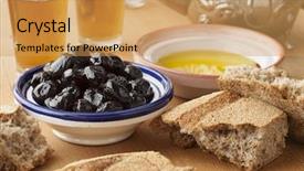  Presentation with black tea - Presentation featuring traditional breakfast with olive oil background and a yellow colored foreground