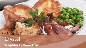  Presentation with british - Beautiful PPT layouts featuring traditional british sunday roast backdrop and a coral colored foreground