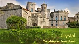  Presentation with view of havana - PPT theme enhanced with traditional building - view of castillo de la background and a tawny brown colored foreground