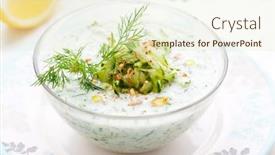  Presentation with bulgarian - Slide deck featuring traditional bulgarian cold cucumber soup background and a cream colored foreground