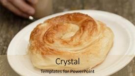  Presentation with bulgarian - PPT theme enhanced with traditional bulgarian dish banitsa and a glass of fermented beverage boza on a rustic plate background and a coral colored foreground