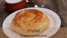  Presentation with bulgarian - Cool new presentation design with traditional bulgarian pastry banitsa on a rustic table with greek yogurt and juice backdrop and a coral colored foreground