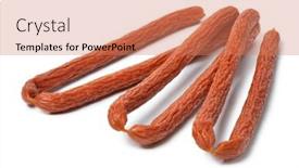  Presentation with snack - Slide deck featuring traditional-cabanossi-sausages-close-up background and a coral colored foreground