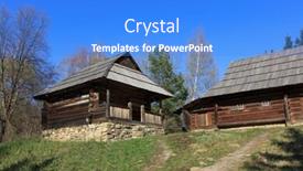  Presentation with museum - PPT theme having traditional-carpathian-wooden-house background and a cobalt blue colored foreground
