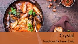  Presentation with top view of fresh fish - Cool new PPT layouts with traditional catalan fish stew romesco backdrop and a red colored foreground