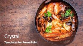  Presentation with iron - Slide deck with traditional catalan fish stew romesco background and a tawny brown colored foreground