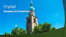  Presentation with building - PPT theme enhanced with traditional-cathedral-building-in-dortmund background and a teal colored foreground