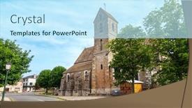  Presentation with building - Presentation design having traditional-cathedral-building-in-france background and a cool aqua colored foreground