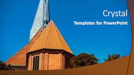  Presentation with building - Beautiful slide deck featuring traditional-cathedral-building-in-kiel backdrop and a teal colored foreground