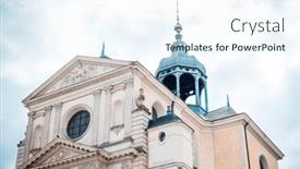  Presentation with building - Cool new theme with traditional-cathedral-building-in-le backdrop and a sky blue colored foreground