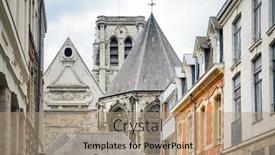  Presentation with building - Audience pleasing slide deck consisting of traditional-cathedral-building-in-lille backdrop and a coral colored foreground