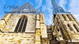  Presentation with building - Slide set featuring traditional-cathedral-building-in-pithiviers background and a light blue colored foreground