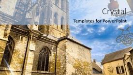  Presentation with building - Presentation theme featuring traditional-cathedral-building-in-pithiviers background and a light blue colored foreground