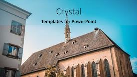  Presentation with france - PPT theme with traditional-cathedral-building-in-strasbourg background and a light blue colored foreground