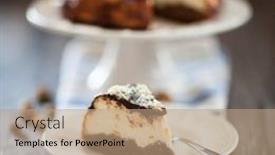  Presentation with cheesecake - Beautiful slide set featuring traditional cheesecake with chocolate topping backdrop and a coral colored foreground