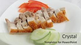  Presentation with skin - Theme featuring traditional chinea - chinese roast pork with crispy background and a  colored foreground