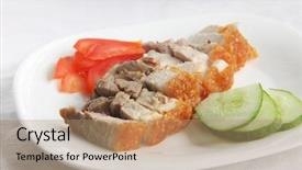  Presentation with skin - PPT layouts consisting of traditional chinea - chinese roast pork with crispy background and a coral colored foreground