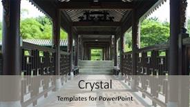  Presentation with chinese architecture - Amazing PPT layouts having traditional chinese architecture long corridor backdrop and a light gray colored foreground