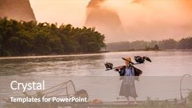  Presentation with fisherman - Beautiful presentation theme featuring traditional chinese cormorant fisherman backdrop and a coral colored foreground