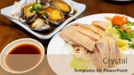  Presentation with abalone - Presentation enhanced with traditional-chinese-food-steamed-chicken background and a coral colored foreground