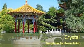  Presentation with garden pond - Slide set consisting of traditional chinese garden with pond background and a tawny brown colored foreground