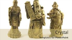  Presentation with chinese traditional - Beautiful PPT theme featuring traditional chinese gods and deities backdrop and a yellow colored foreground