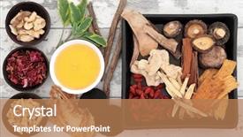  Presentation with traditional chinese medicine - Slide deck having traditional chinese herbal medicine ingredient background and a coral colored foreground